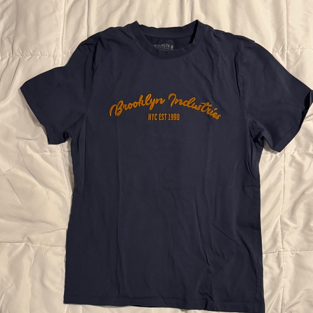 Brooklyn Industries Dark Blue Tee with Orange Raised Lettering